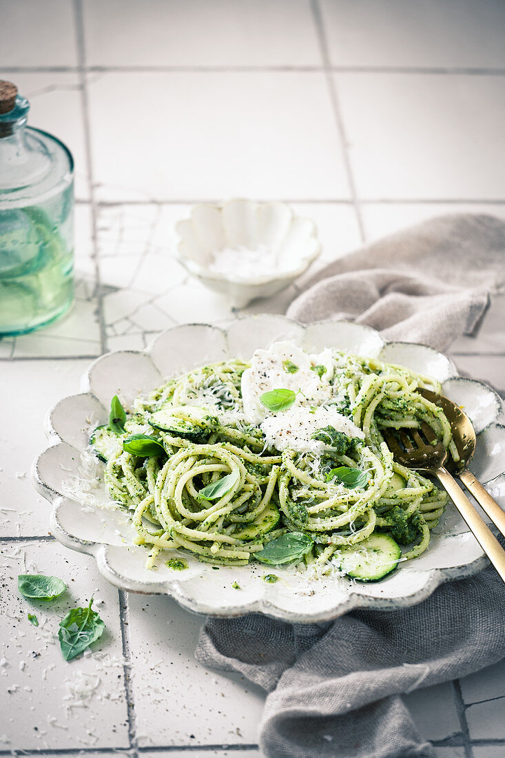 Radish top pesto and pasta