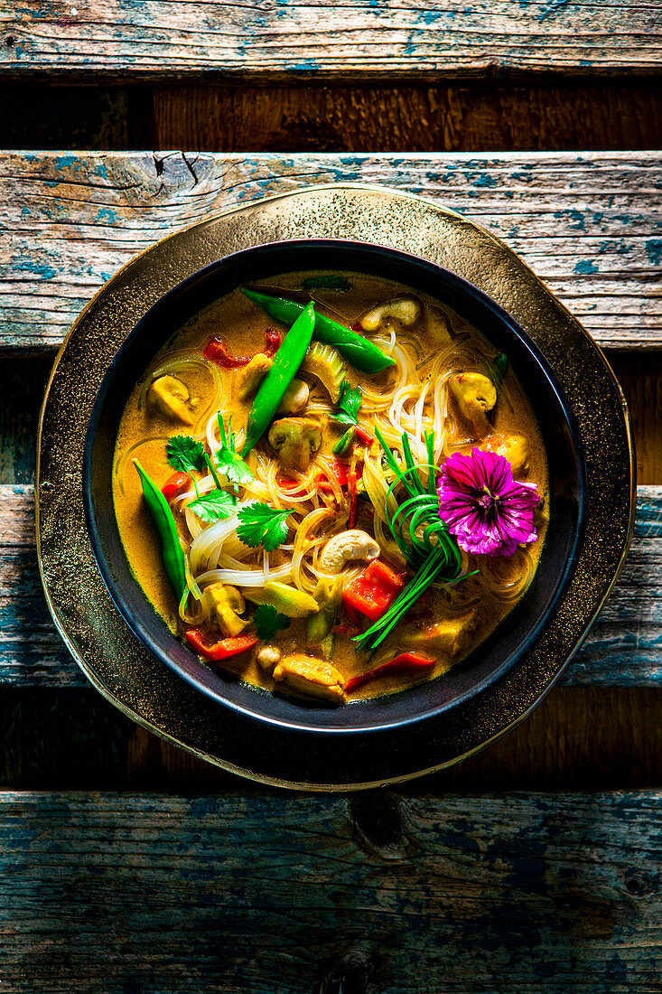 Asian chicken and coconut soup with glass noodles