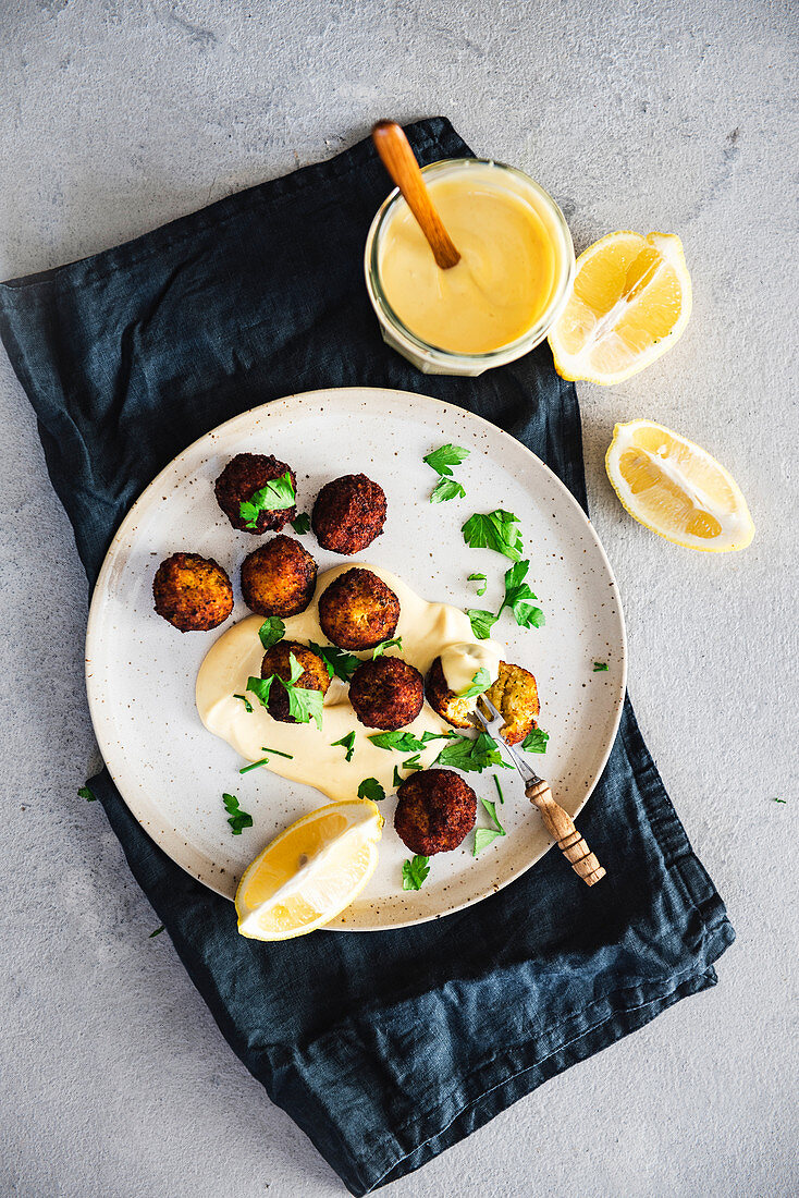 Fried Fish Balls with Lemon Sauce