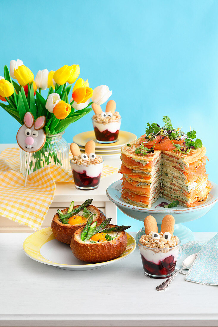 Easter brunch with pancake cake