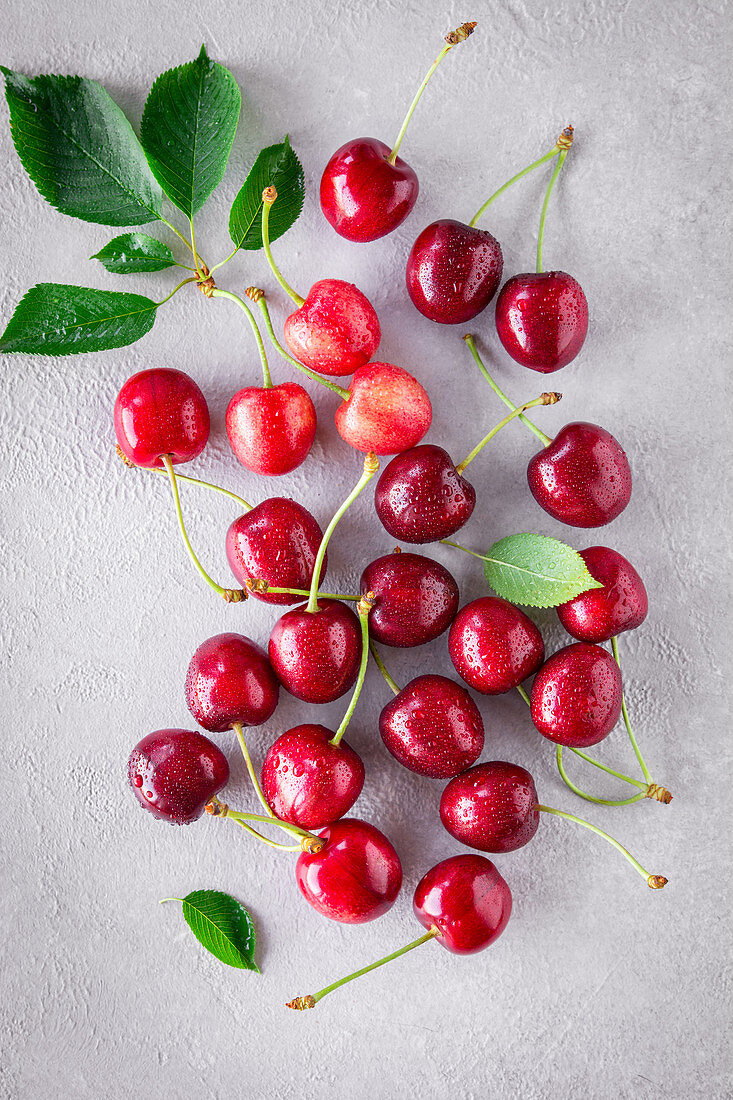 Sweet cherries on a light background