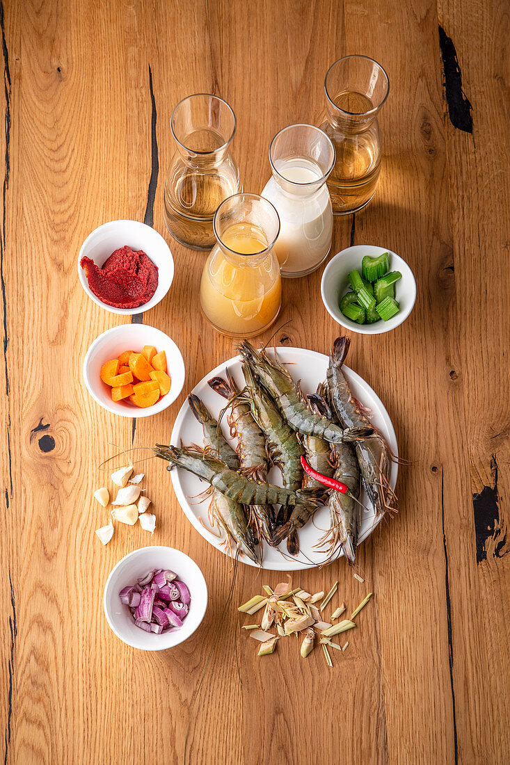 Zutaten für Garnelensuppe