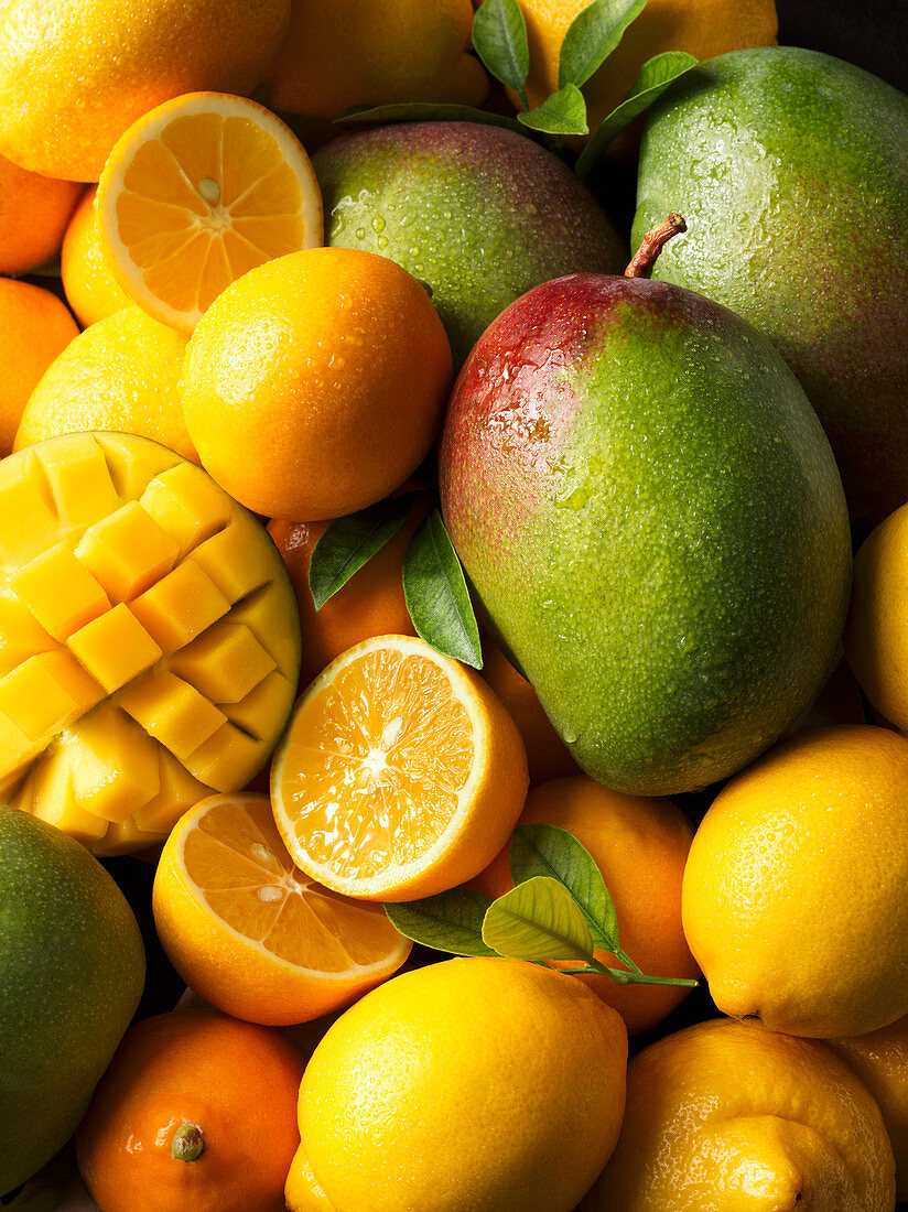 Mango und gemischte Zitrusfrüchte (bildfüllend)