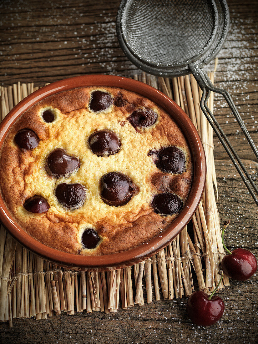 Cherry clafoutis out of the oven