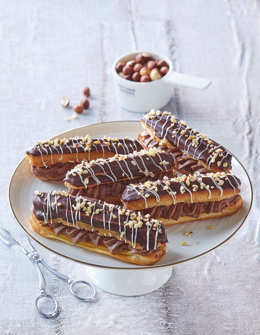 Choux pastry éclairs with chocolate whipped cream