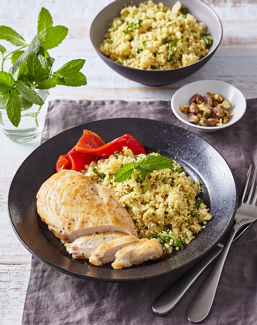 Couscous with cauliflower and chicken breast
