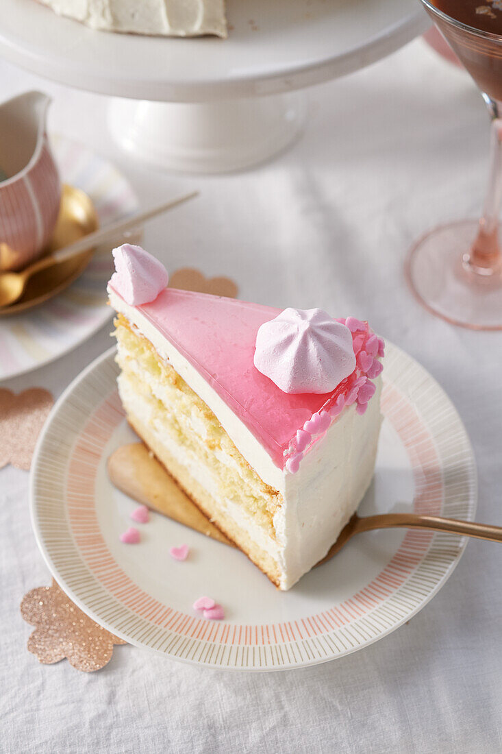 A slice of gin and tonic cake on a plate