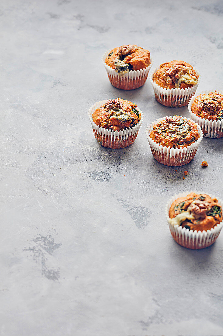 Spinach, blue cheese and walnut muffins