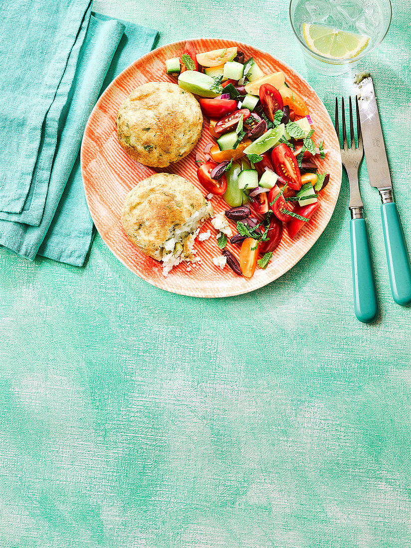 Feta cakes with Greek-style salad