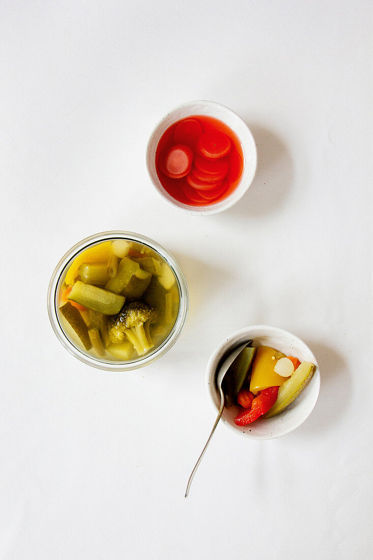 Variety of different Pickled vegetables
