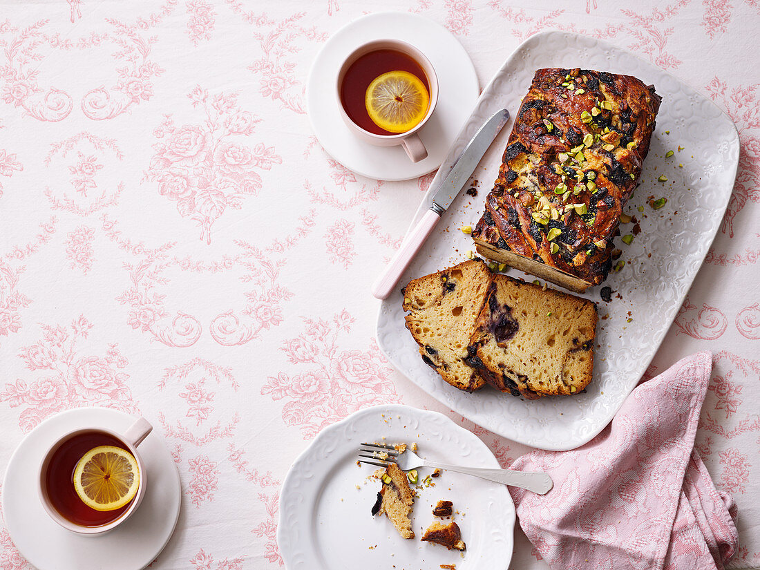 Blueberry white chocolate pistachio babka