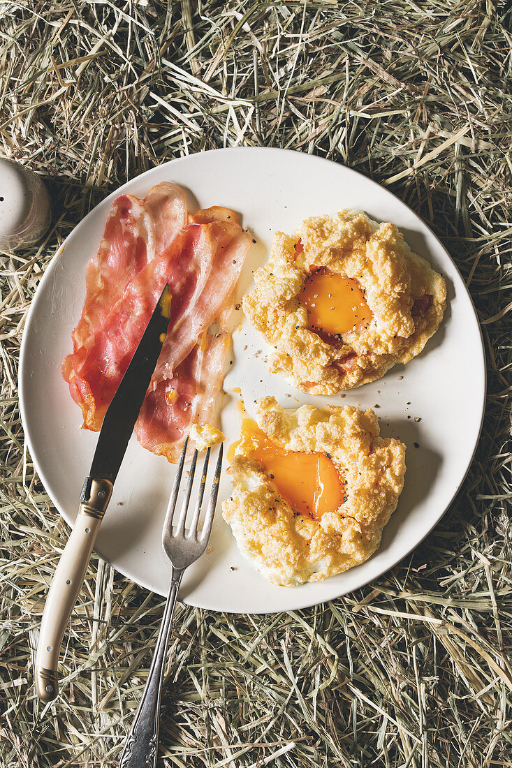 Cloud eggs with bacon