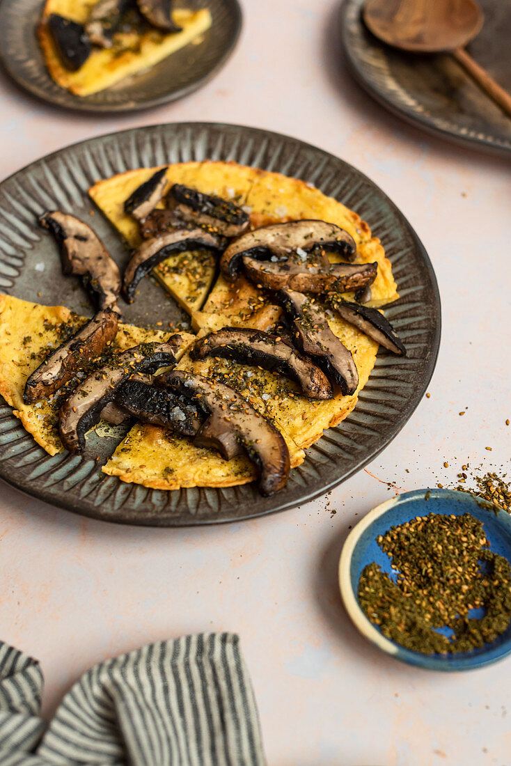 Socca (Farinata) with Mushrooms and Za'atar (Vegan Chickpea Pancake)