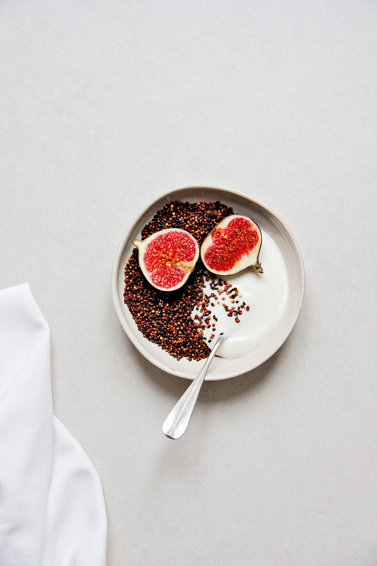 Baked granola with cocoa nibs, black sesame and espresso