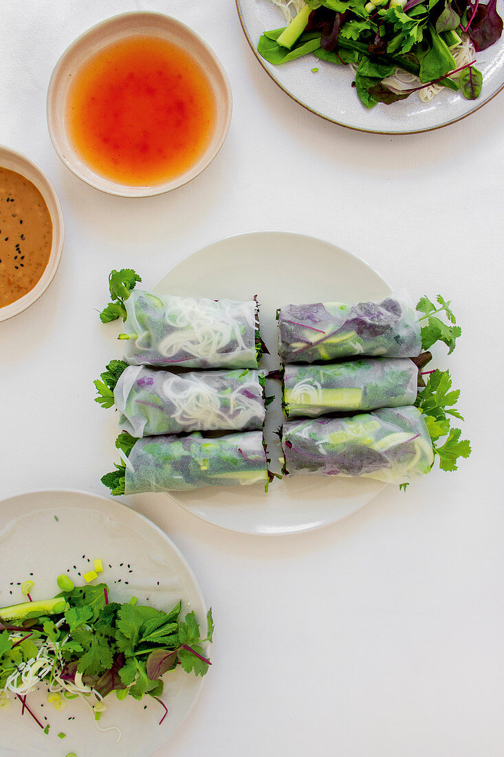 Summer rolls filled with wild herbs