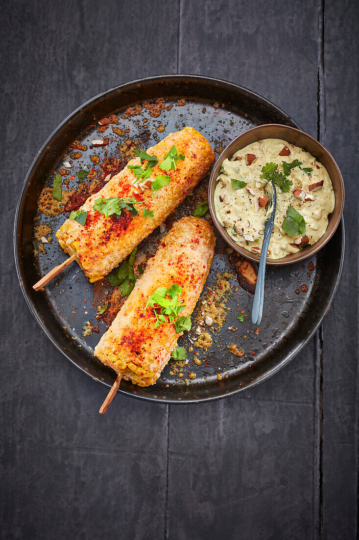 Street Corn with almond dipping sauce