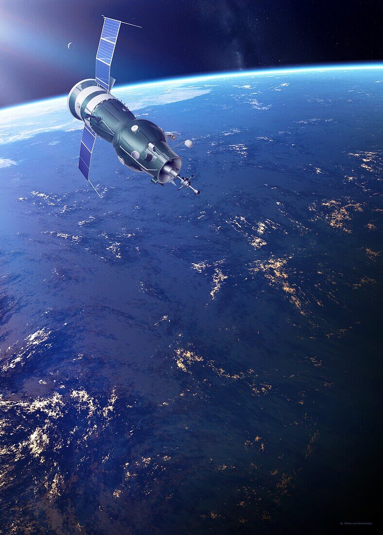 Soyuz 3 spacecraft in Earth orbit, illustration