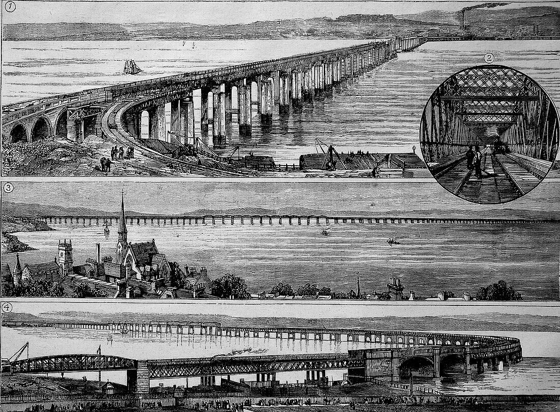 Tay Bridge, Scotland, 19th century illustration
