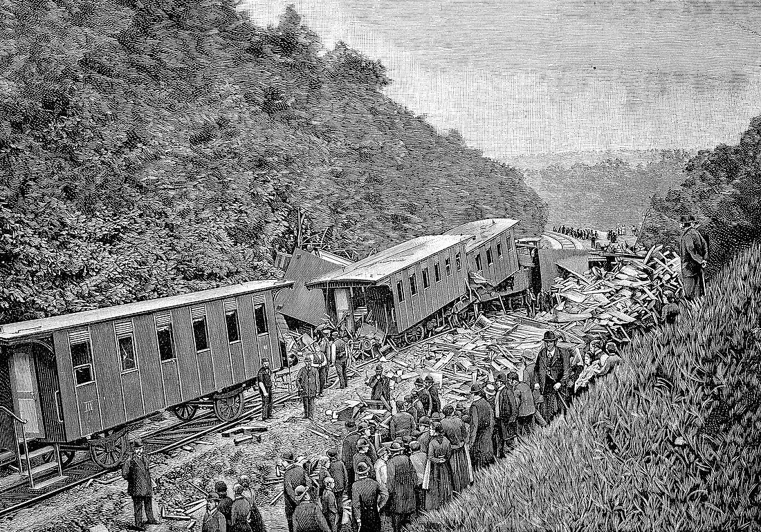 Railway accident, Germany, 19th century illustration
