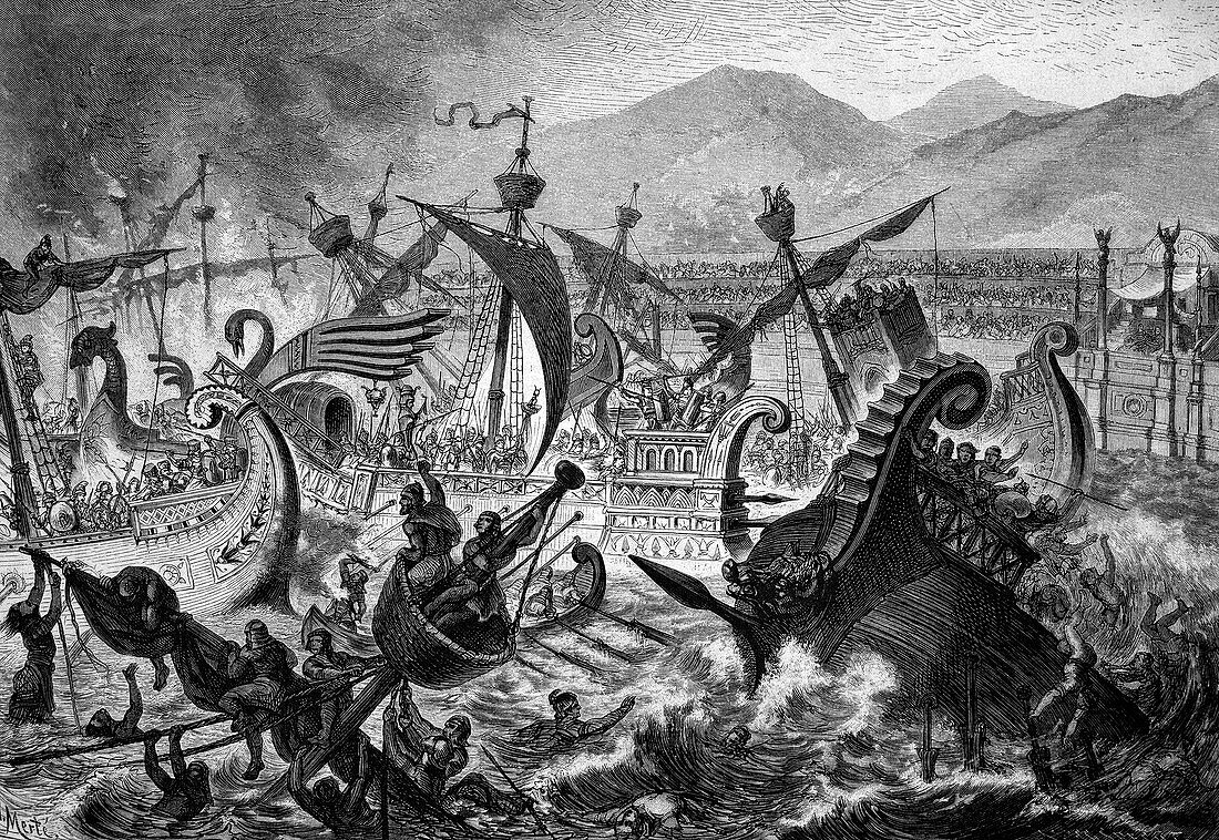 Naval battle organised by Emperor Claudius, illustration