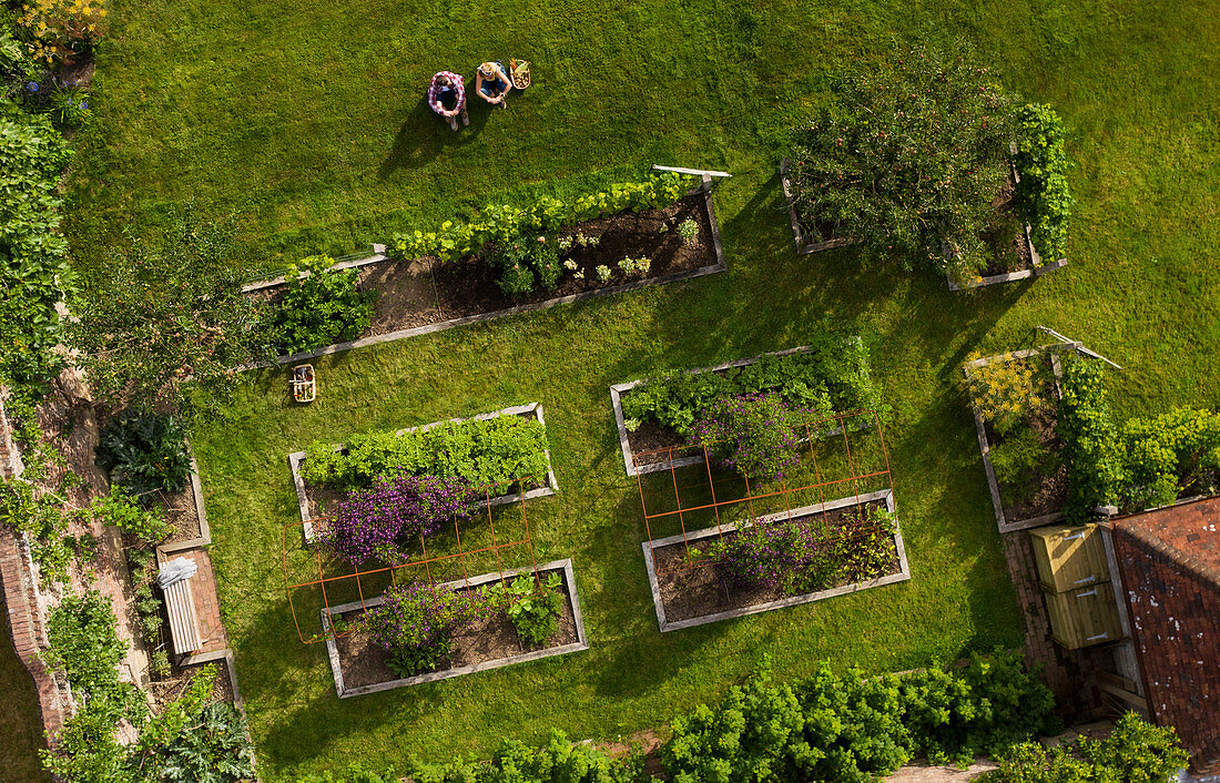 Couple sitting in sunny cottage garden