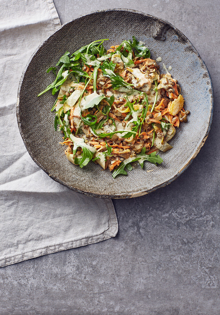 Chicory salad with rocket and lentils