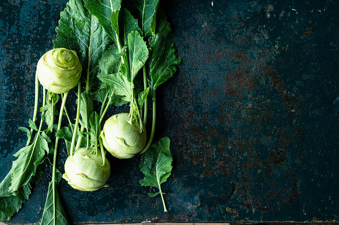 Fresh kohlrabi with leaves