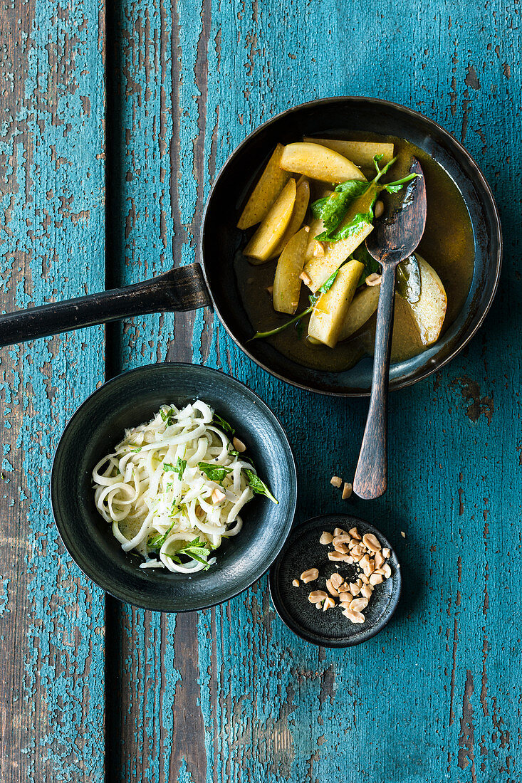 A duo of kohlrabi with mint and peanuts