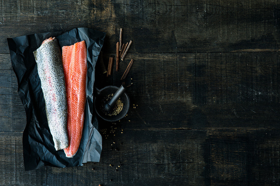 Filleted salmon trout