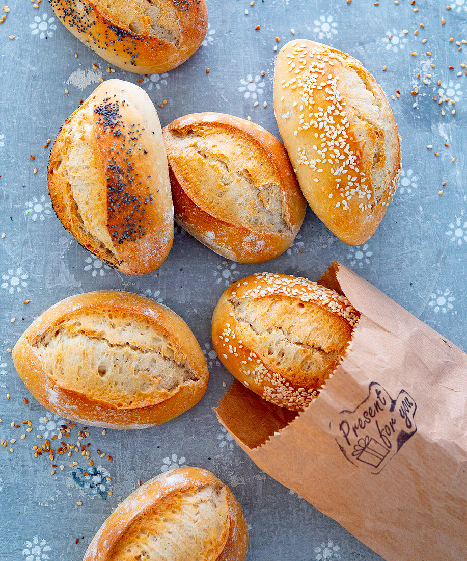 Breakfast rolls with sesame seeds and poppy seeds