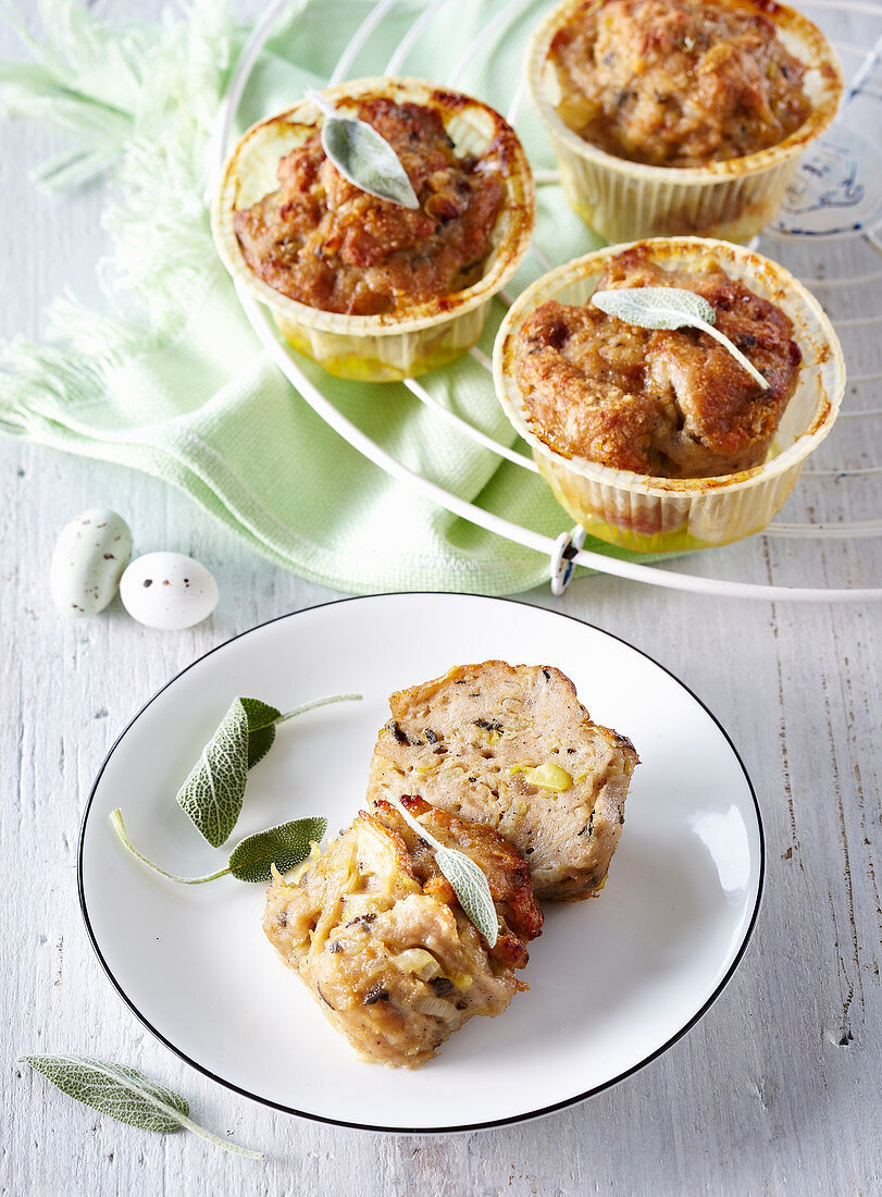 Bread muffins with wine sausage and sage