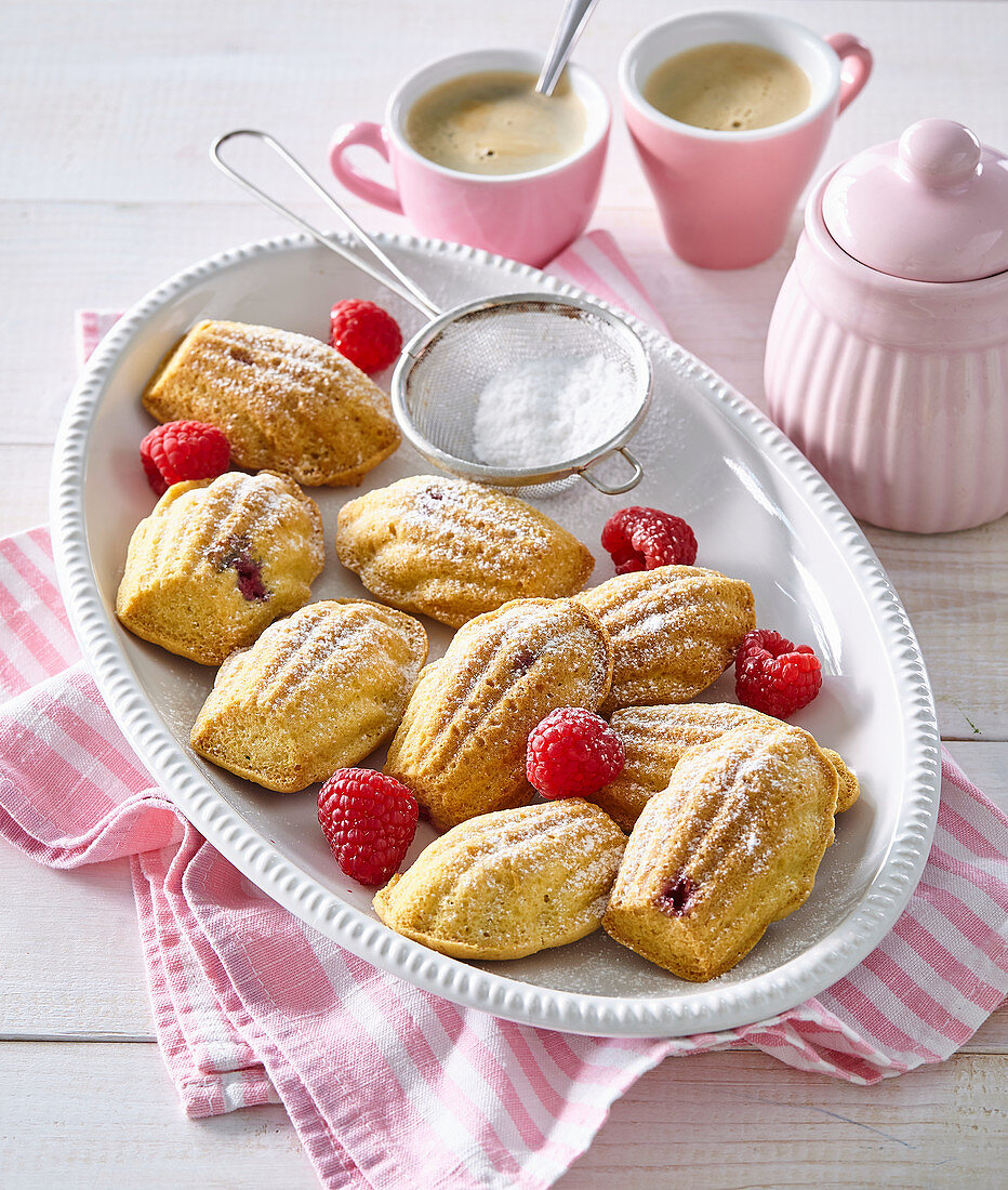 Madelaines with raspberries