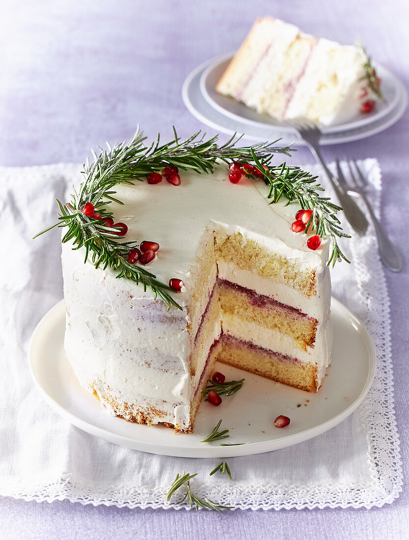 White cake (gateau) with rosemary
