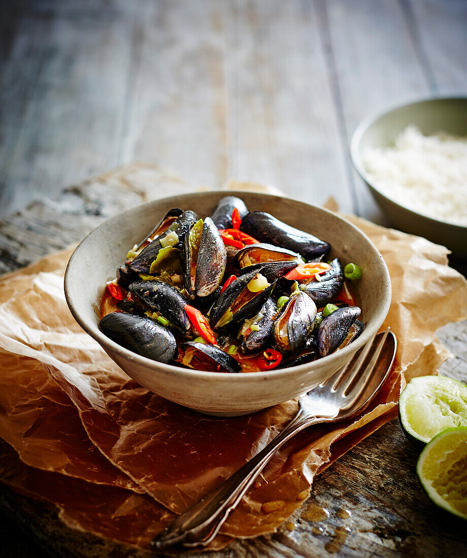 Thai red curry mussels