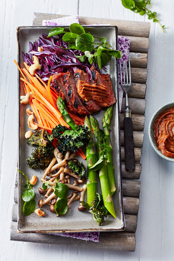 Beef shank with colorful vegetables and miso paste