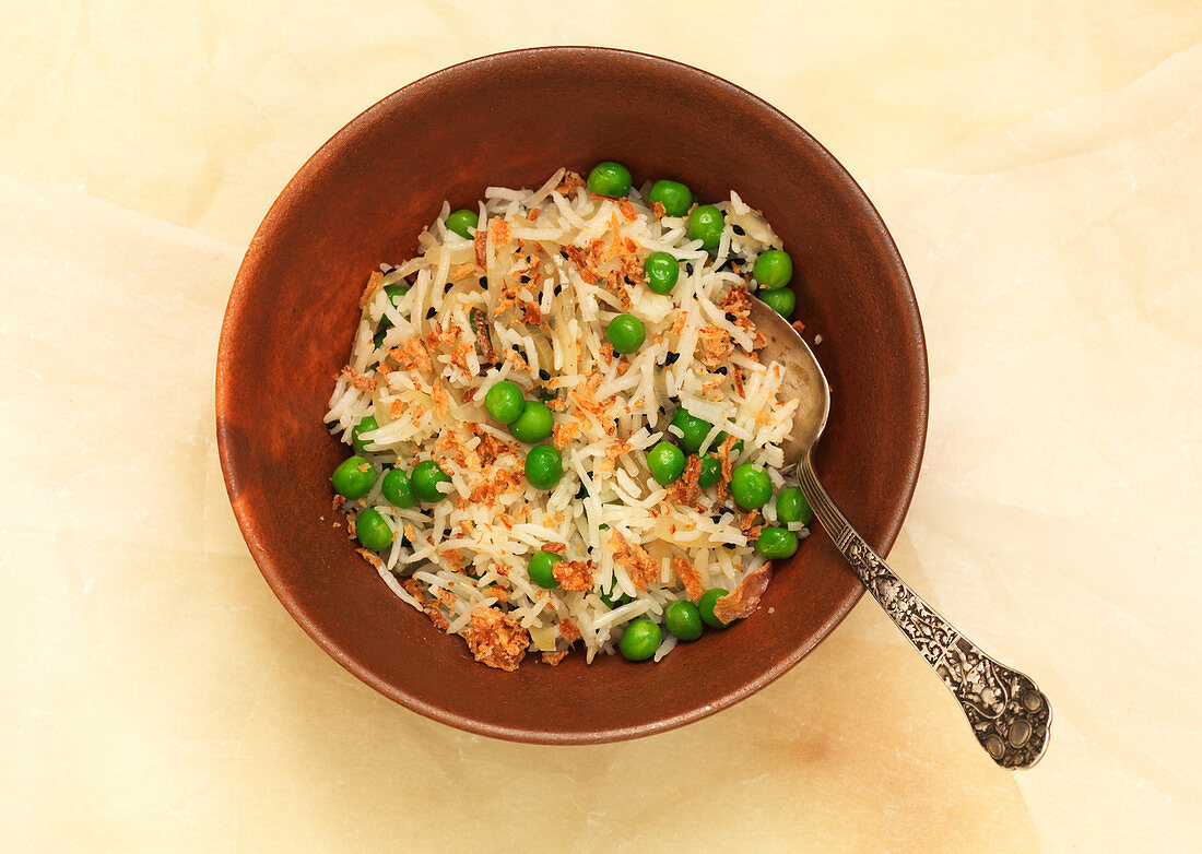 Matar rice (rice with peas, India)