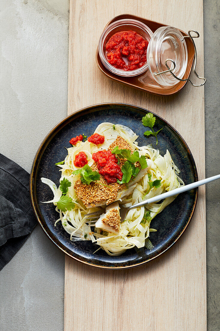 Sesame fish on fennel salad (low carb)