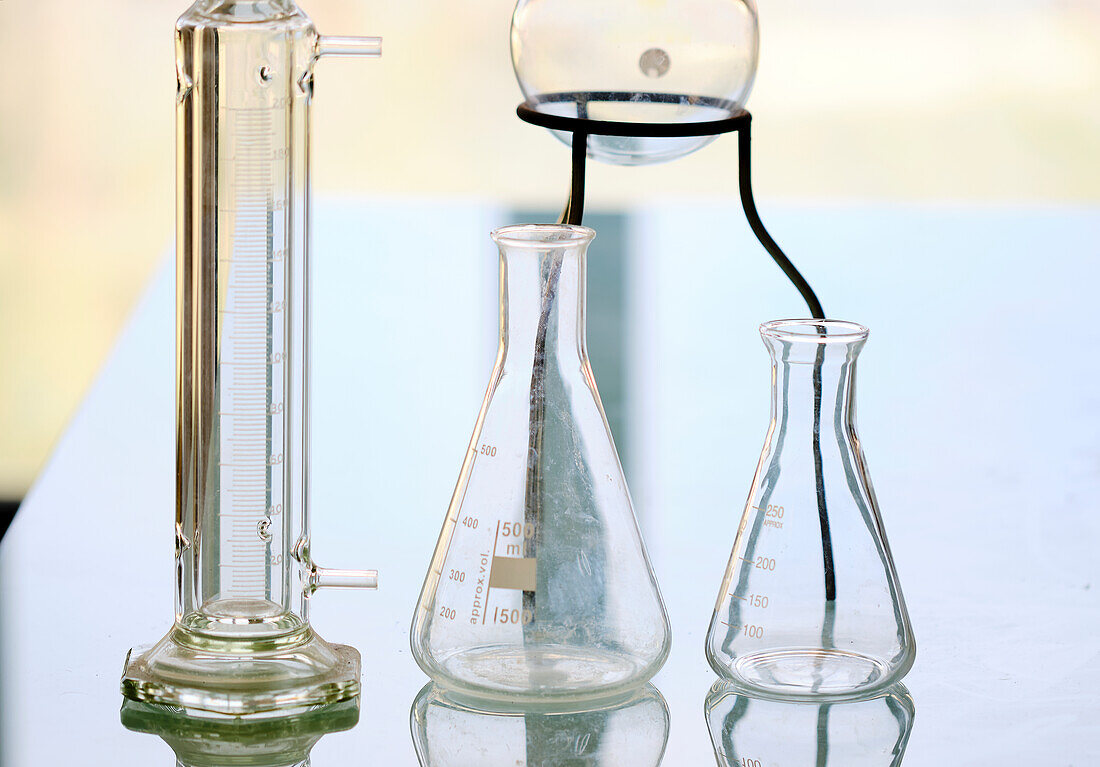 Glass flasks in a laboratory