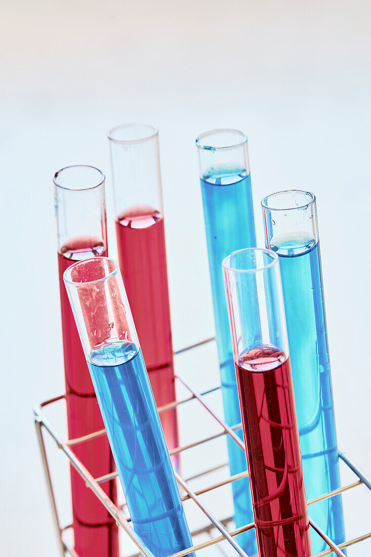 Test tubes with dye liquid