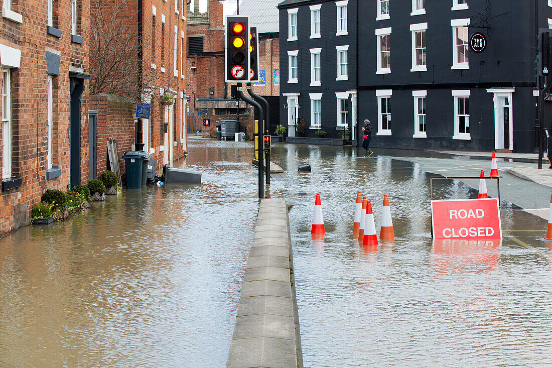 Flooded houses, Shrewsbury, UK