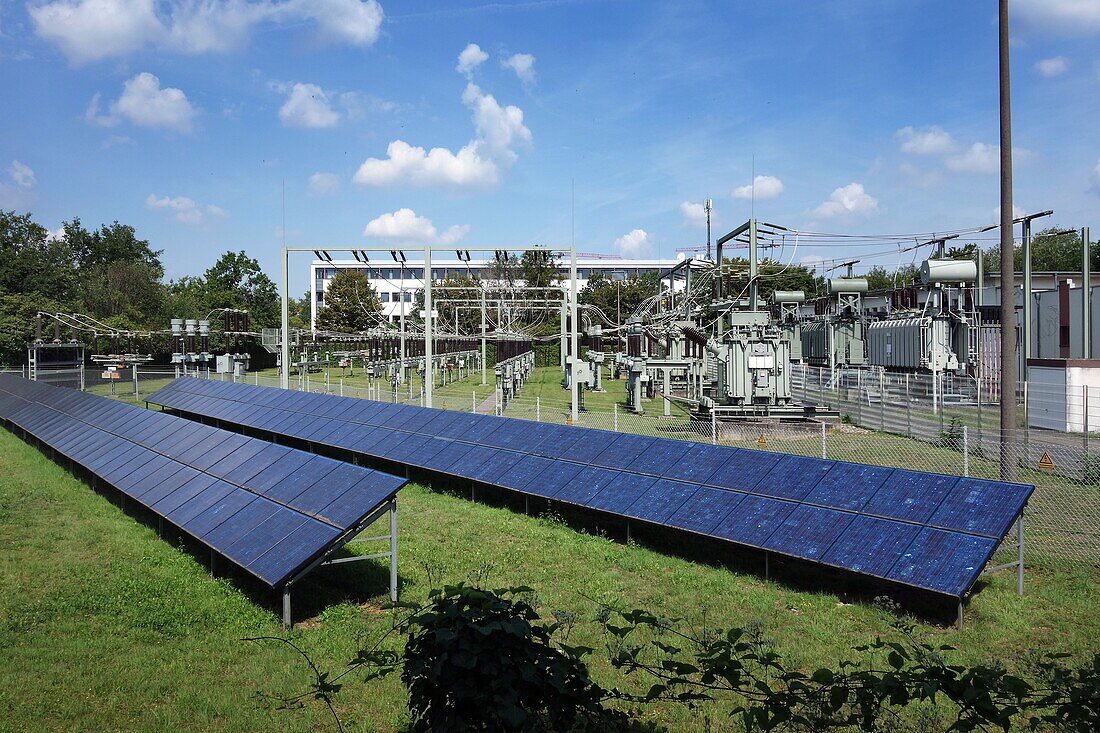 Solar panels and electricity substation
