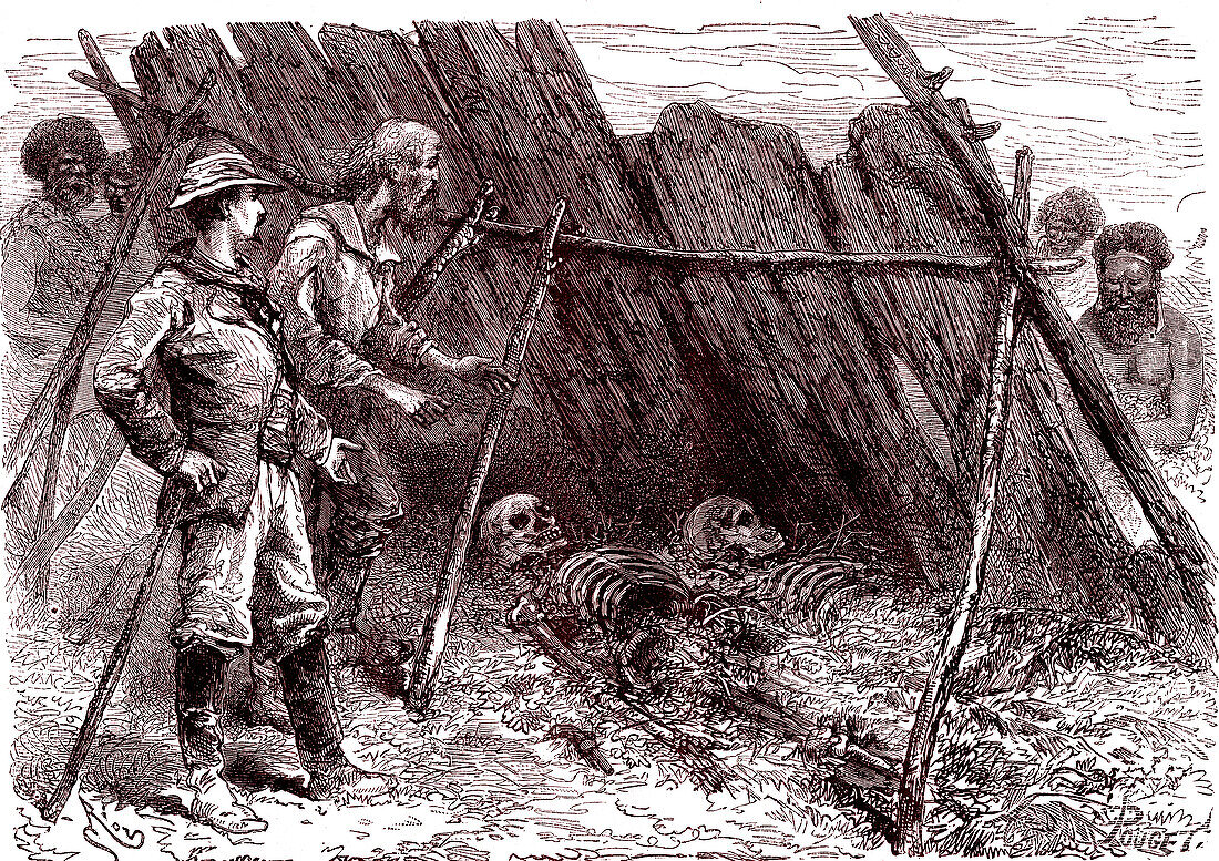 Howitt discovering bodies of Burke and Wills, illustration