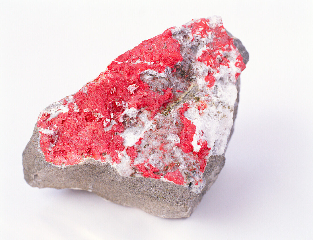 Cinnabar on calcite rock groundmass