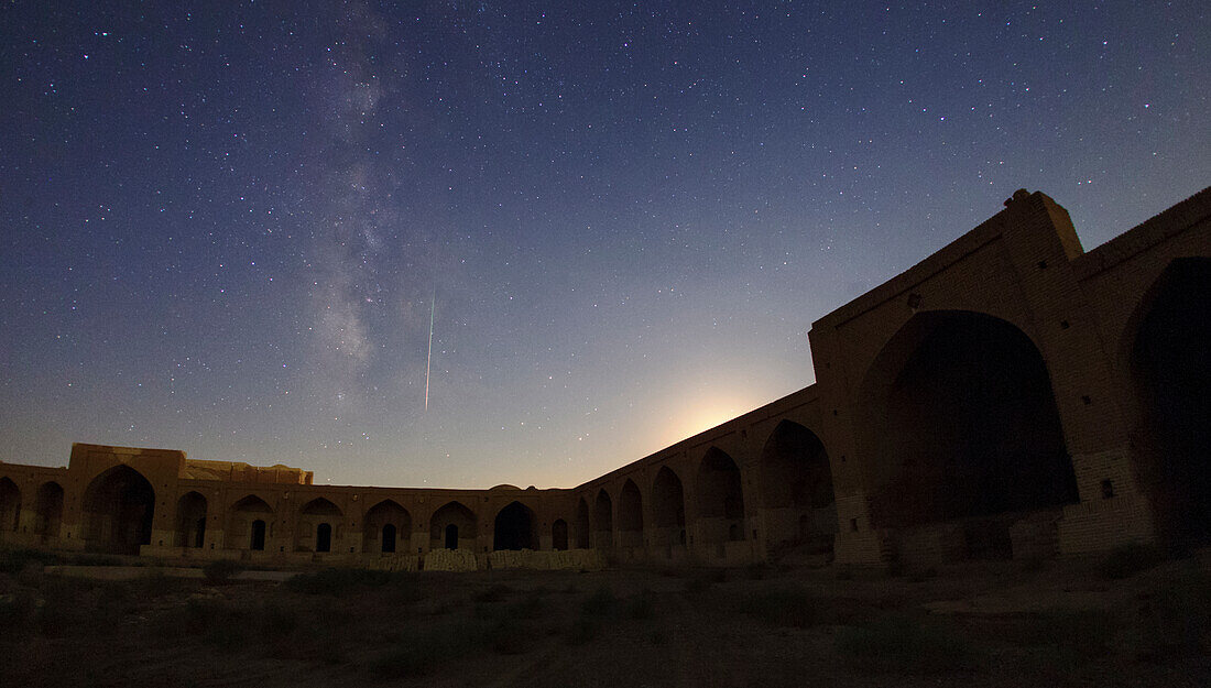 Perseid Meteor over a caravanserai, Iran