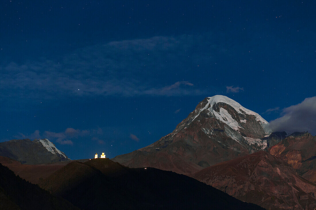 Night sky over Mount Kazbek, Georgia
