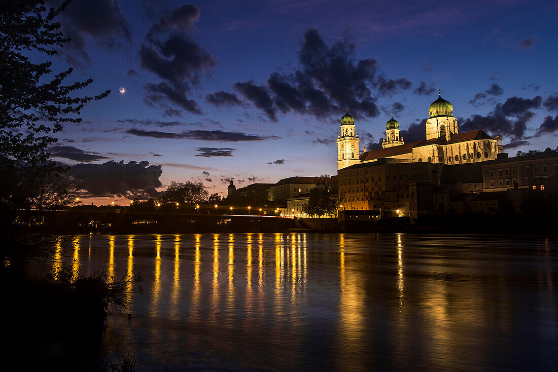 Crescent Moon over Inn River, Passau, Germany