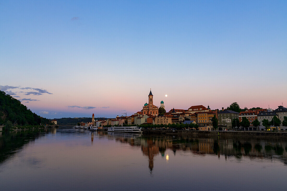 Moon rising and Earth shadow, Danube River, Passau, Germany