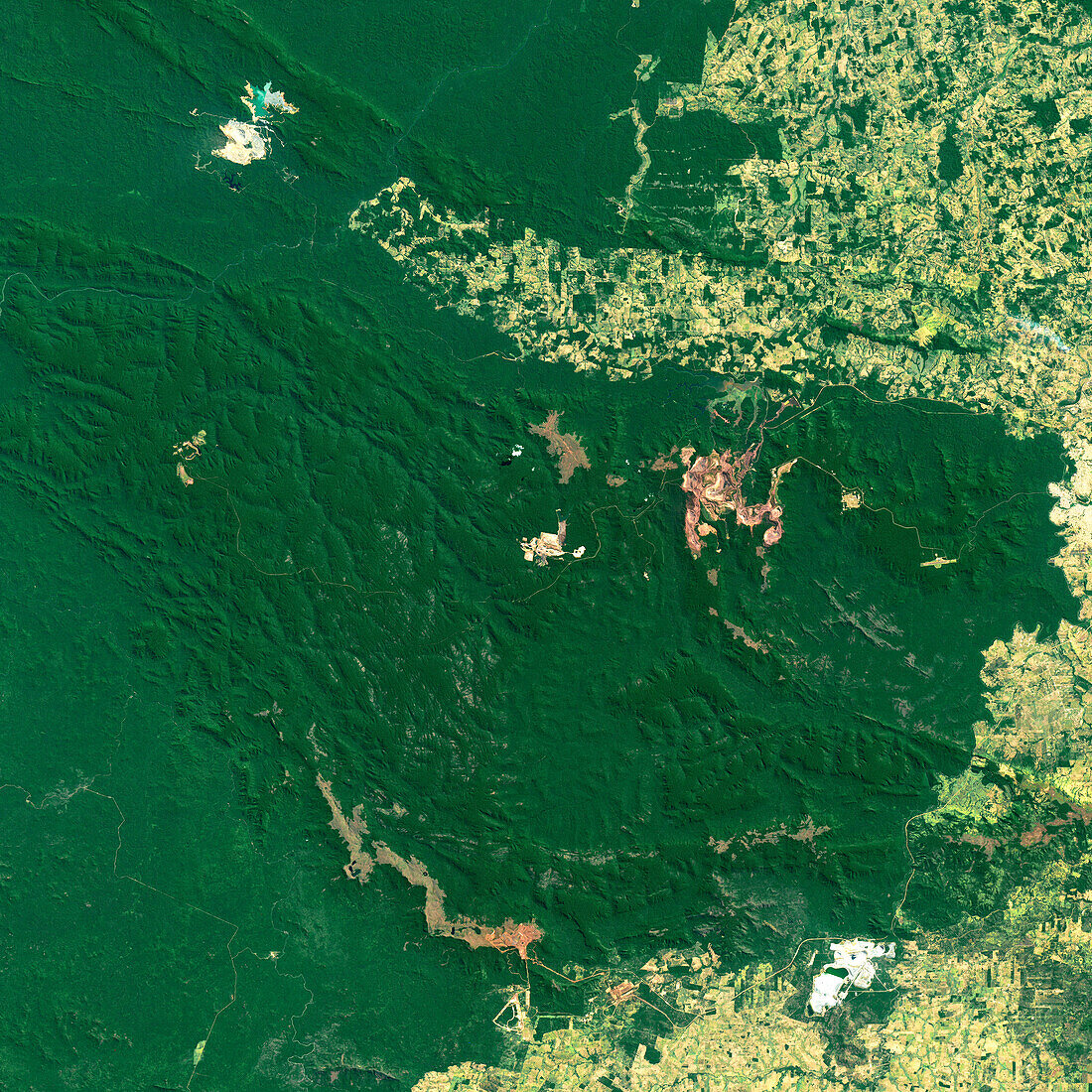 Open pit mines in the Amazon, satellite image