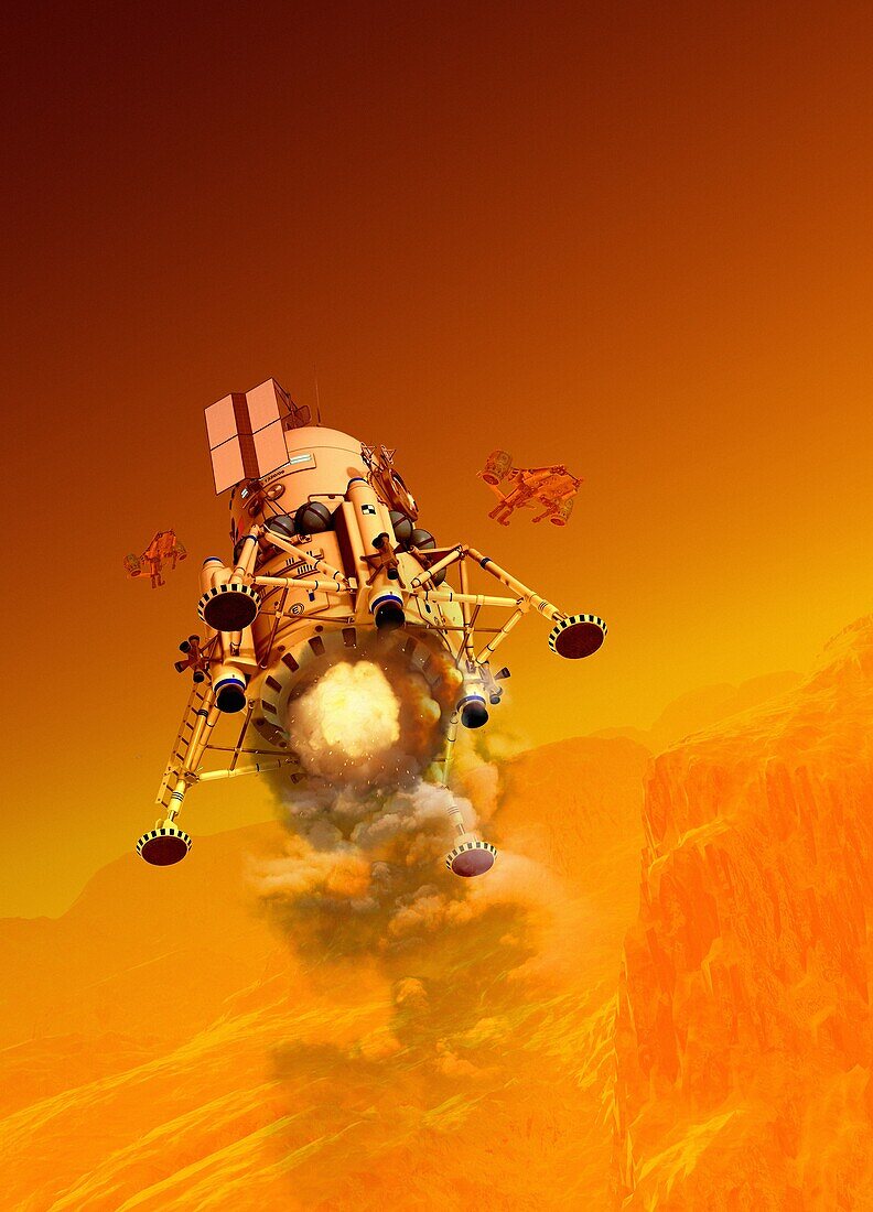 Mars lander and drones, illustration