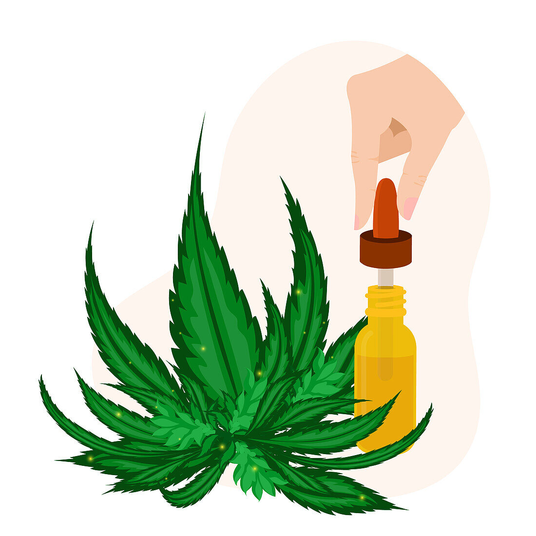 CBD oil and cannabis leaves, conceptual illustration